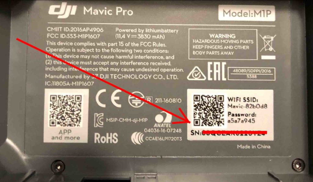 Drohnen Seriennummer DJI Mavic Pro Akkufach