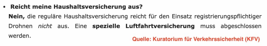 Drohnen in Haushaltsversicherung: Kuratorium für Verkehrssicherheit KFV