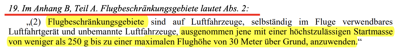 Drohnen im Flugbeschränkungsgebiet Wien unter 250 Gramm erlaubt